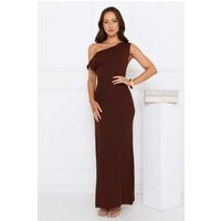 Dark Elegance Off Shoulder Knit Maxi Dress Brown | Hello Molly (US)