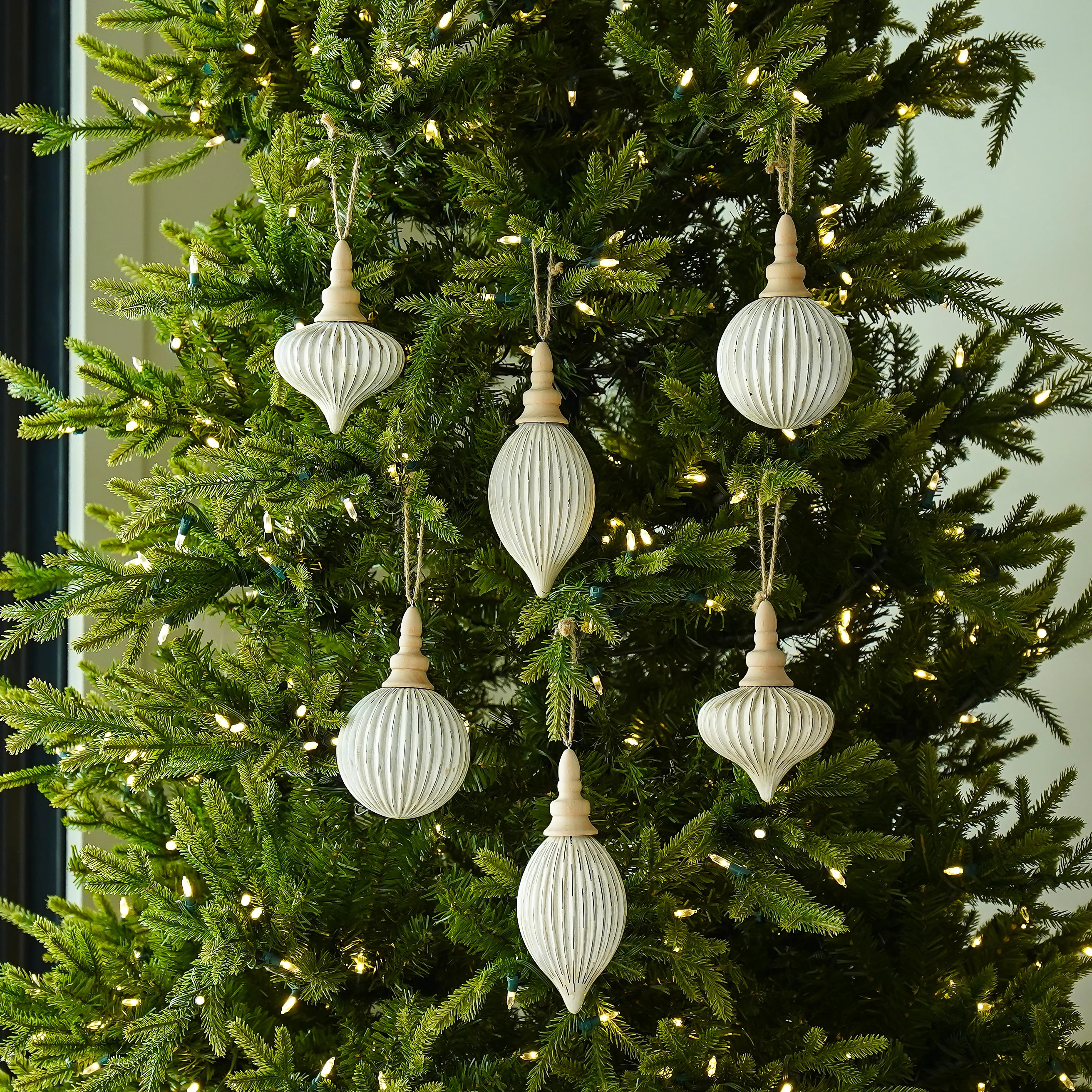 White Distressed Finish Glass Ornament | Set of 6 | MJHome