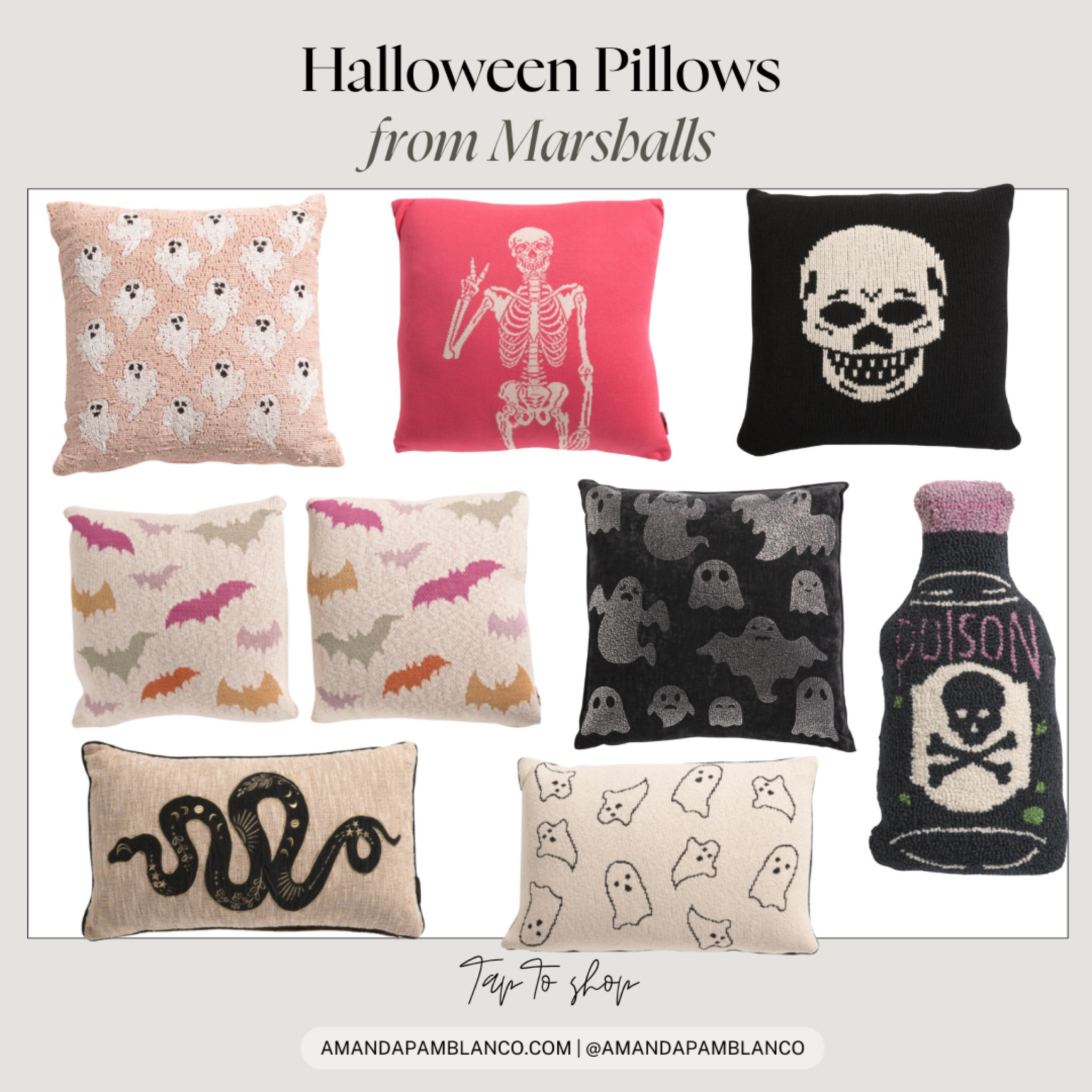 Halloween pillow finds from Marshall’s! All under $35 (most are actually $19.99! 

My favorite is the pink beaded ghost pillow. Let’s not forget the colored bat pillow comes in a pack of two! Perfect for adding throw pillows to your couch. 



#LTKSeasonal #LTKHome #LTKHalloween