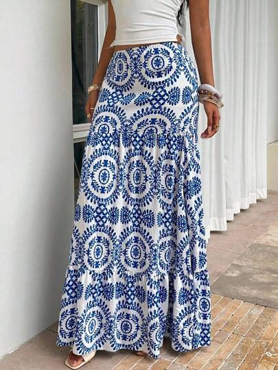 Sunnyshic Full Print Casual Loose Low Waist Skirt | SHEIN