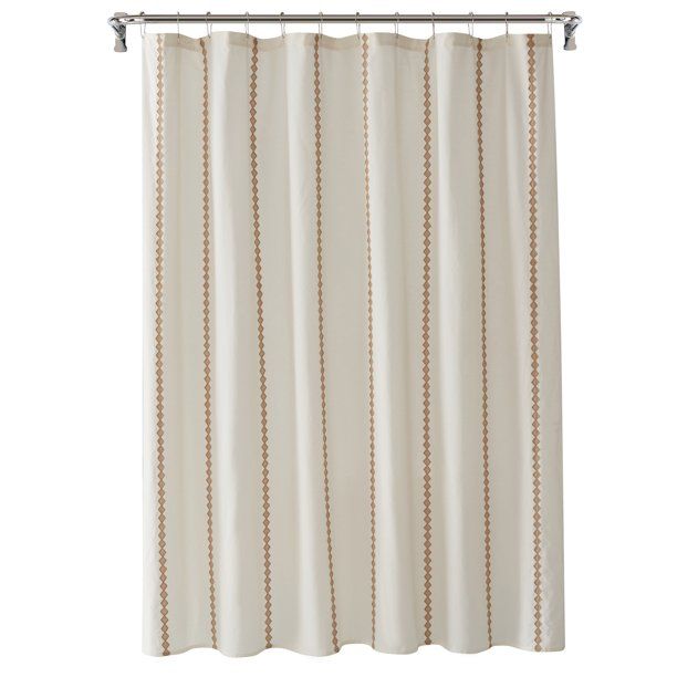 My Texas House Alice Tufted Stripe Cotton-Rich Fabric Shower Curtain, 72" x 72", Taupe/Ivory - Wa... | Walmart (US)