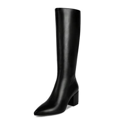 WETKISS PU Low Chunky Pointed Toe Knee-High Boots For Women With Side Zippers For Wedding Party Date Dress | SHEIN