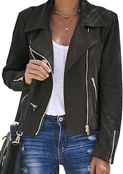 ROSKIKI Women's Faux Suede Moto Biker Short Coat Jacket | Amazon (US)