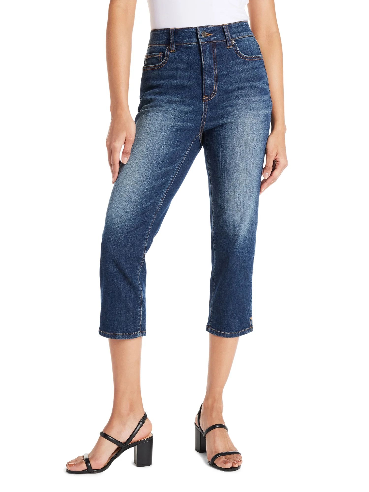 Time and Tru Women's Slim Fit Capri Jeans with Side Slit Hem, 23" Inseam, Sizes 2-20 | Walmart (US)