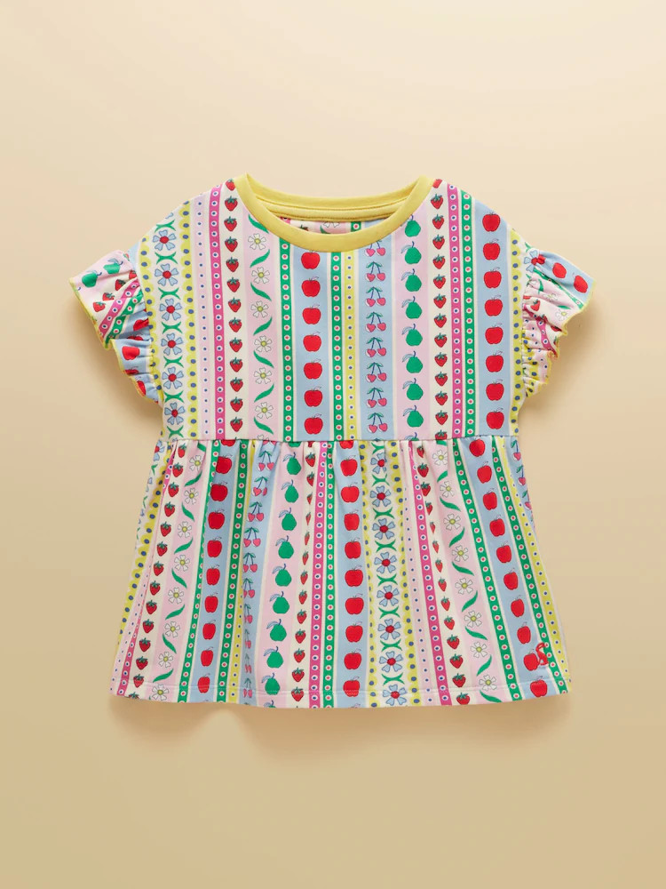 Joules Girls' Harper Pink Fruit Striped Short Sleeve Top | Next US