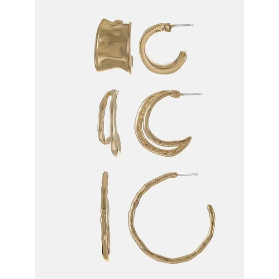 Scenario Textured Hoop Earrings, Gold-Tone, 3-Pair Set | Walmart (US)