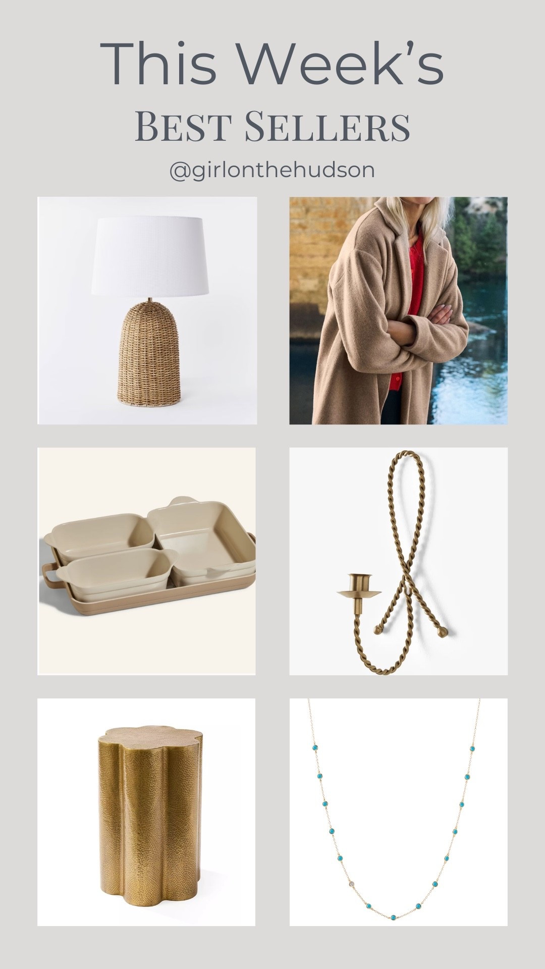 This week’s best sellers! 

My seagrass table lamp from Target, the coziest and coolest coat, my ceramic bakeware (on sale!), the prettiest taper candle holder (also on sale!), our basement side tables (on sale!) and the Dorsey necklace that I’ve been eyeing 👀

#LTKSaleAlert #LTKHome #LTKootd