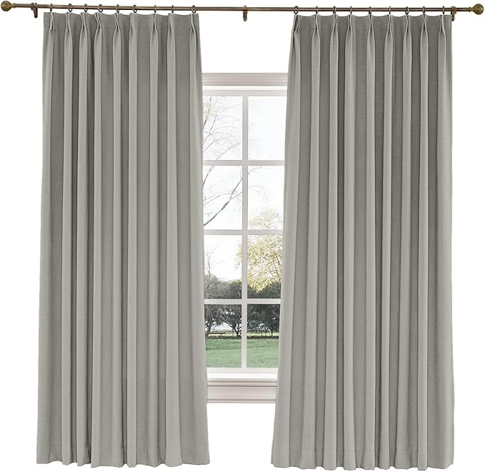 TWOPAGES 52 W x 84 L inch Pinch Pleat Darkening Drape Faux Linen curtain with Blackout Lining Dra... | Amazon (US)