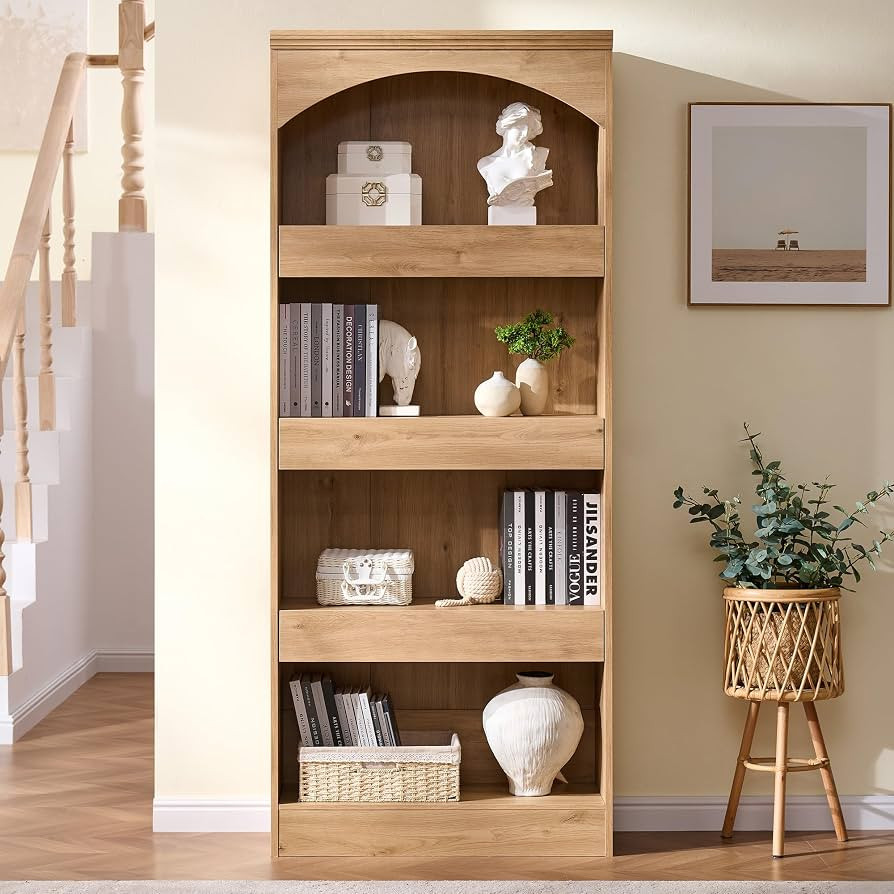 IFBUY 76" Tall Arched Bookshelf w/Secret Magnetic Compartment, Natural | Amazon (US)
