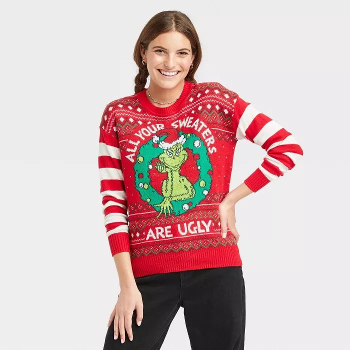 Women's Grinch All Your Sweaters Are Ugly Holiday Graphic Pullover Sweater - Red | Target