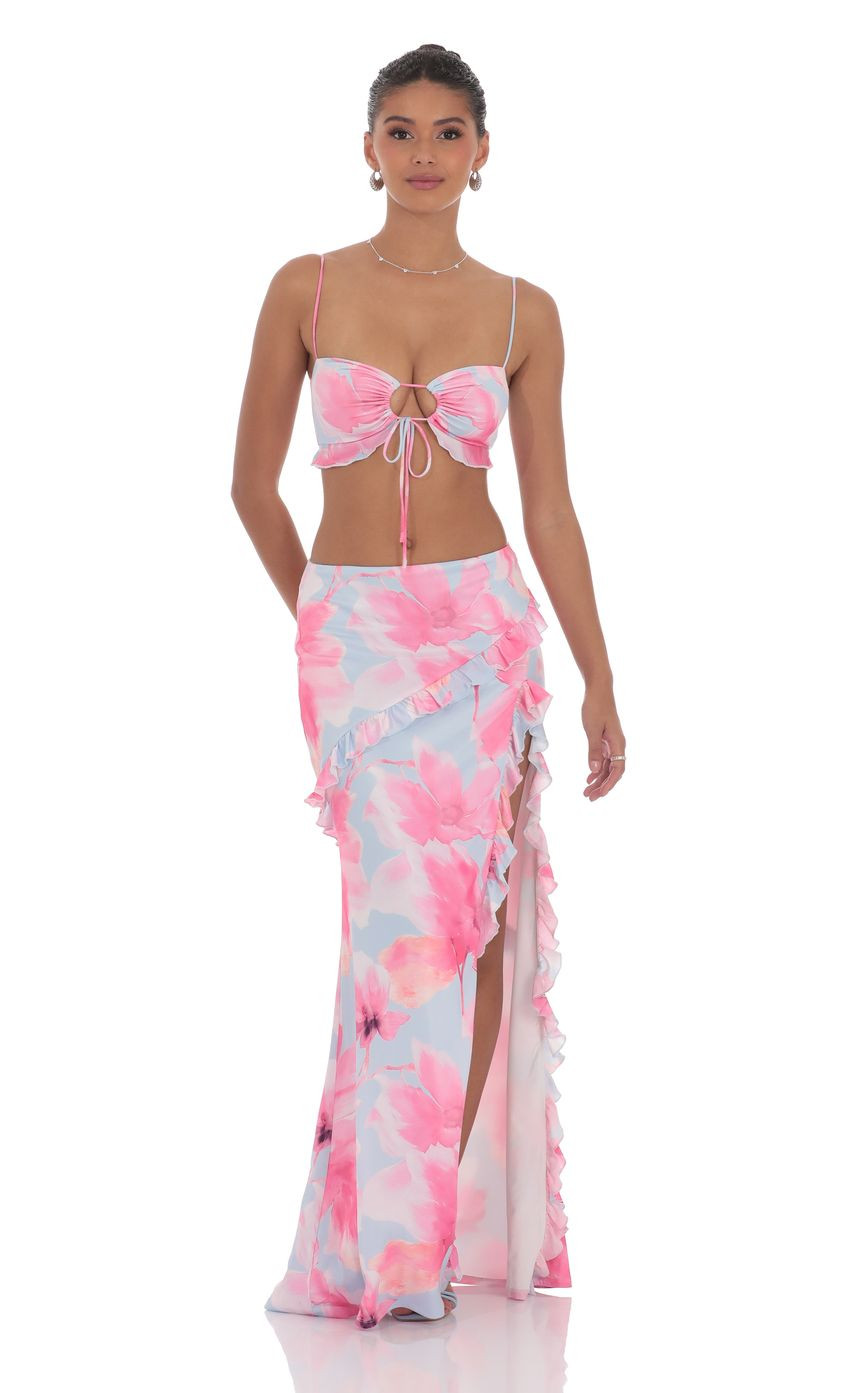 Floral Ruffle Two Piece Set in Blue | Lucy in the Sky