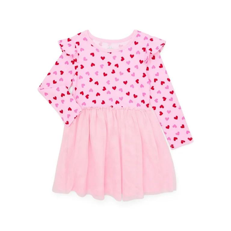 Way To Celebrate Toddler Girl Valentine's Day Long Sleeve Mesh Dress, Sizes 12M-5T | Walmart (US)