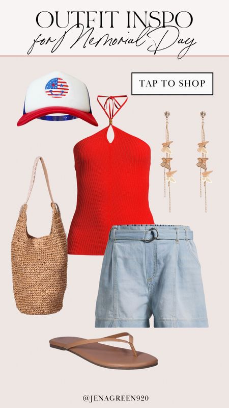 Memorial Day Outfit | Walmart Outfit Inspo | Patriotic Outfit | Red Halter Top | Summer Outfit | Trucker Hat 

#LTKSeasonal #LTKFindsUnder50 #LTKStyleTip