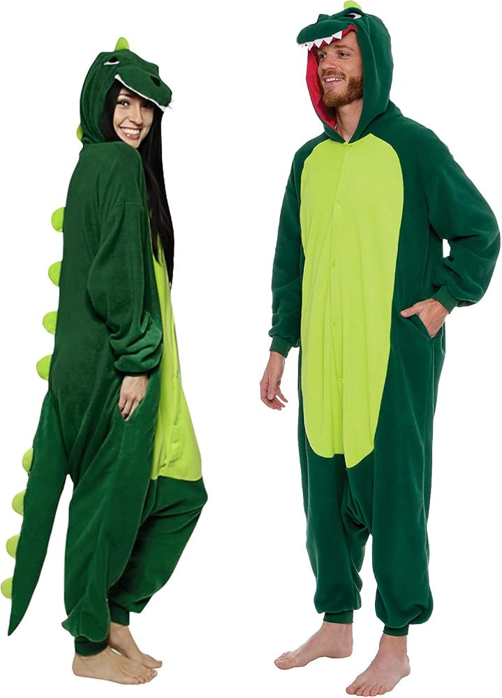 Amazon.com: Funziez! Dinosaur Costume - Trex Cosplay - Reptile One Piece Pajama (Green Dinosaur, ... | Amazon (US)