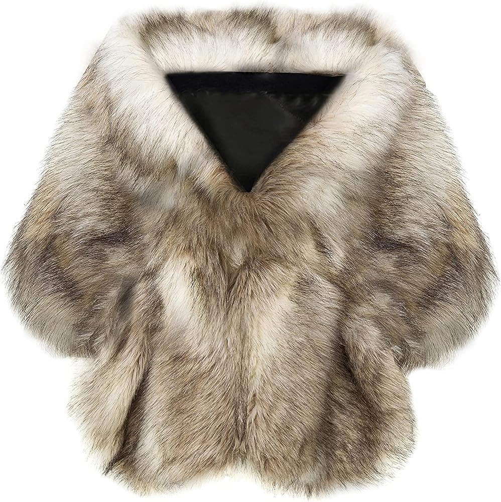 BABEYOND Womens Faux Fur Collar Shawl Faux Fur Scarf Wrap Evening Cape for Winter Coat | Amazon (US)
