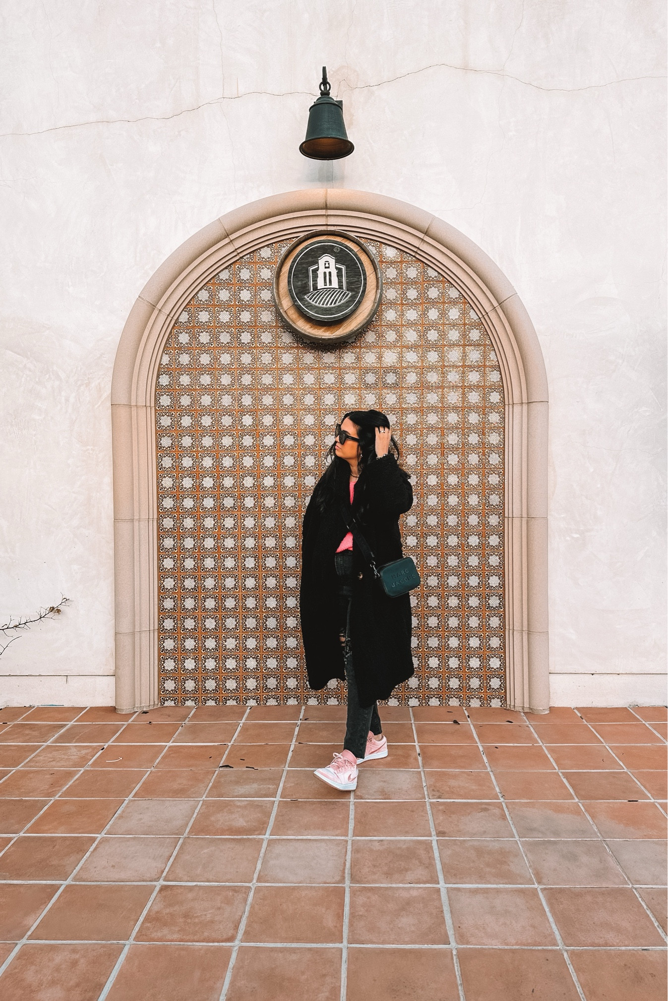 Cozy casual at the winery with a hint of pink! My favorite velvet Jordan lows & black long teddy coat! 

#LTKstyletip #LTKunder100 #LTKshoecrush