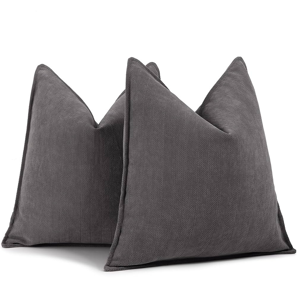 ZWJD Rustic Gray Pillow Covers 20x20 Set of 2 Chenille Throw Pillow Covers with Elegant Design So... | Amazon (US)