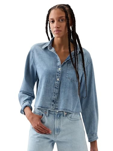 GAP Womens Long Sleeve Crop Denim Top Light Wash XXL | Amazon (US)