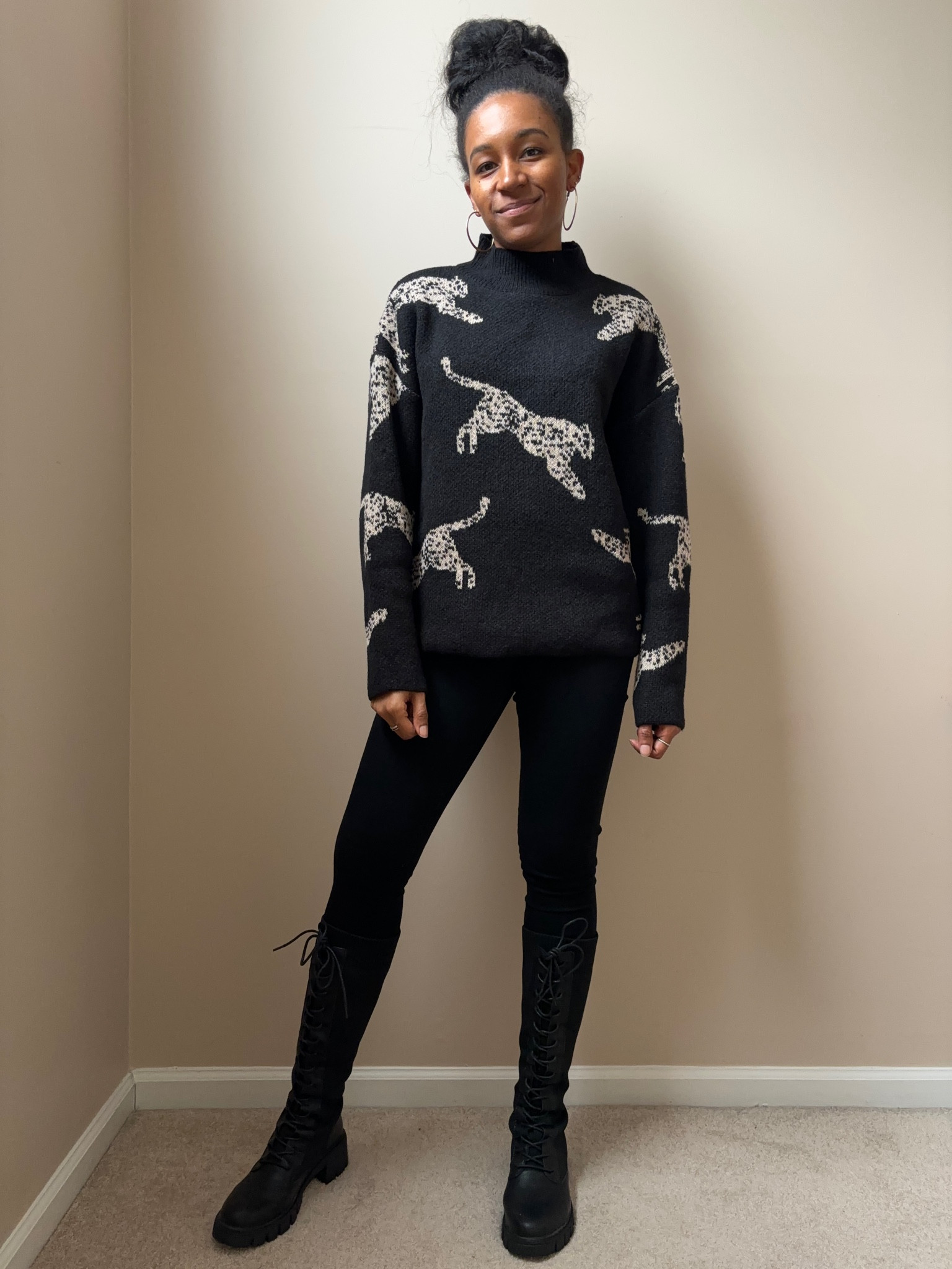 I’m getting in the last bit of my winter wardrobe before the weather really starts to turn warm. This leopard sweater is perfect for a rainy day paired with these lace up knee-high boots

#LTKSeasonal #LTKstyletip #LTKfindsunder50