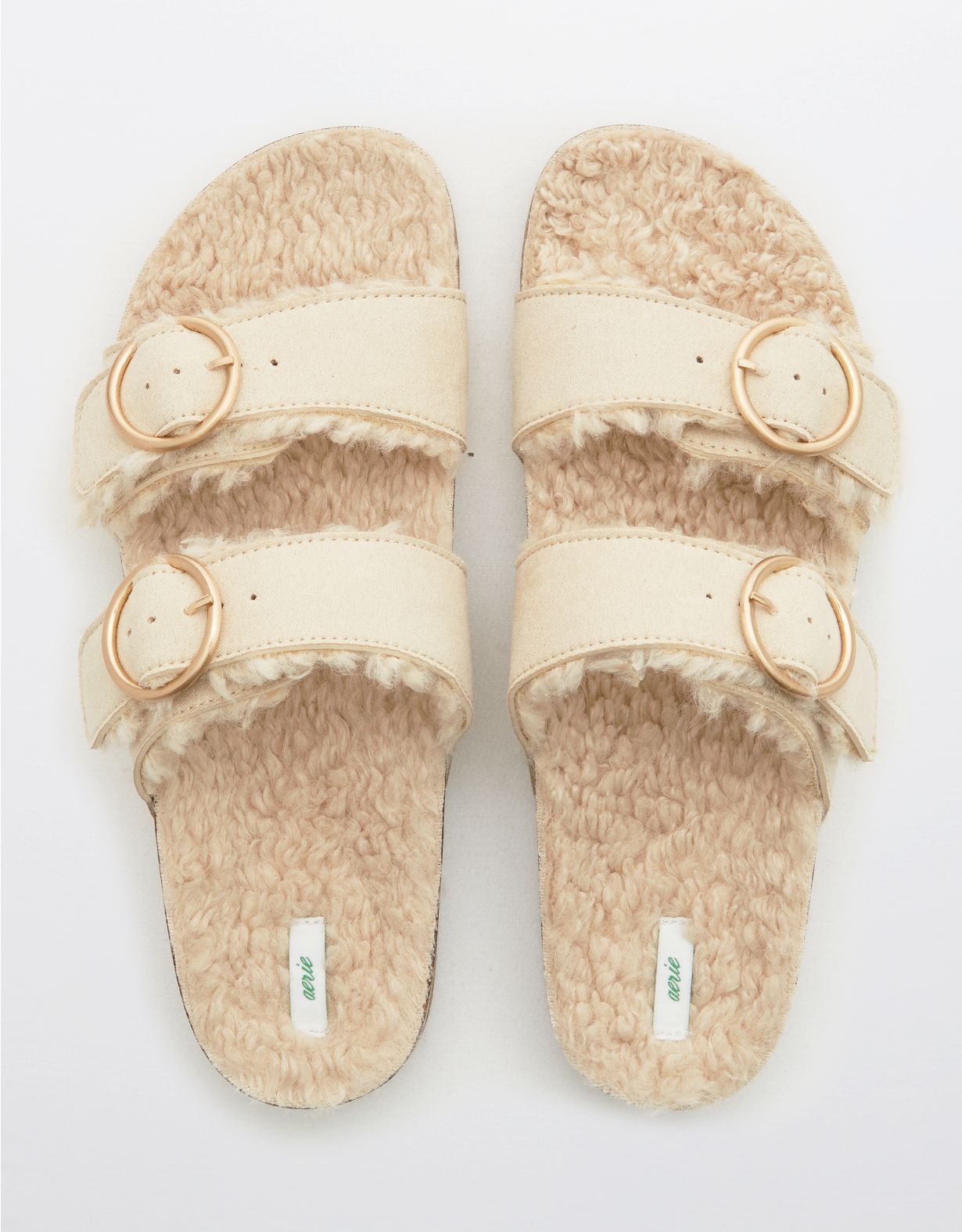 Aerie Sherpa Double Strap Slides | American Eagle Outfitters (US & CA)