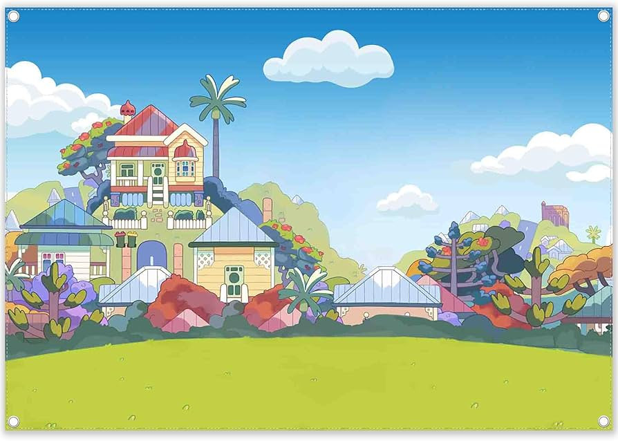 7x5ft Fabric Cartoon Dog Home Backdrop Blue Sky Clouds House Grassland Photography Background Kid... | Amazon (US)