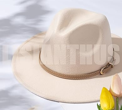 Lisianthus Women Classic Felt Fedora Wide Brim Hat with Belt Buckle | Amazon (US)