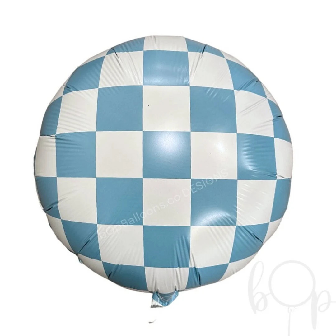 CHECK IT! Light Blue/Matte Blue/Dusty Blue and White Checkered Balloon | Etsy (US)