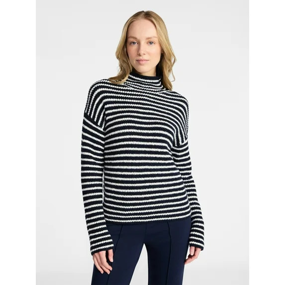 Time and Tru Women's Stripe Funnel Neck Sweater with Long Sleeves, Midweight, Sizes, XS-XXXL | Walmart (US)