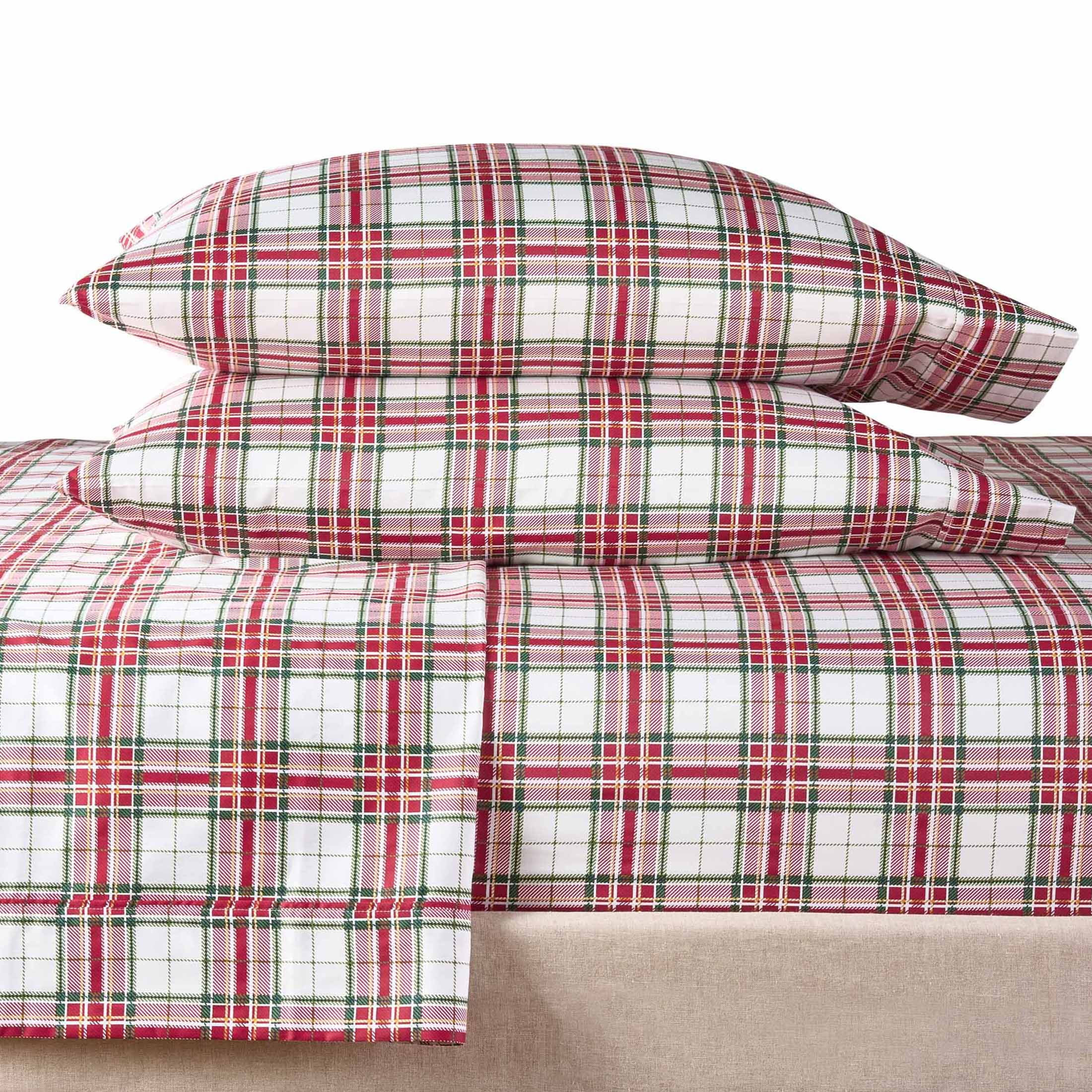 Better Homes & Gardens 4-Piece 300 Thread Count Red Plaid Sateen Sheet Set, Queen - Walmart.com | Walmart (US)