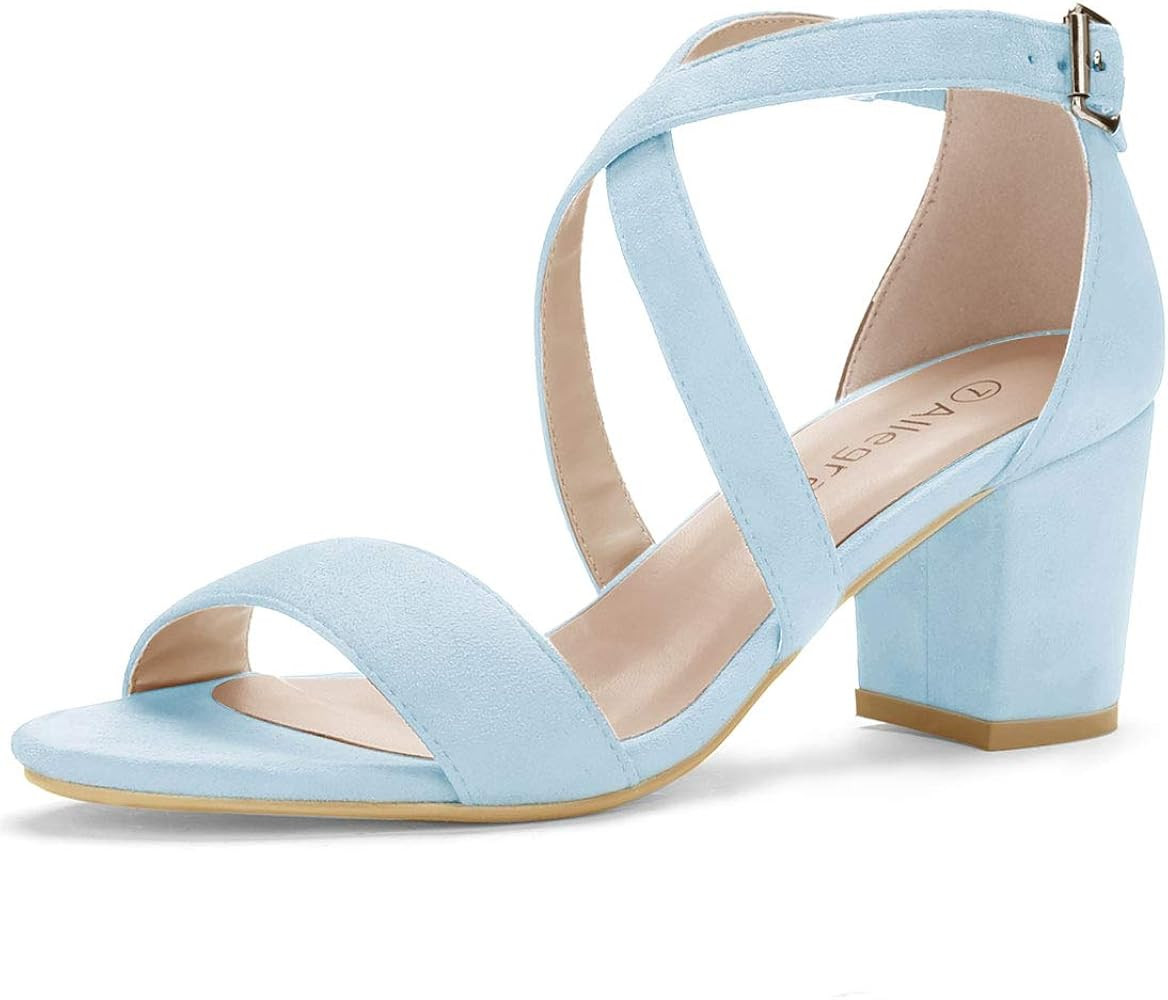 Allegra K Women's Crisscross Ankle Strap Block Heel Sandals | Amazon (US)