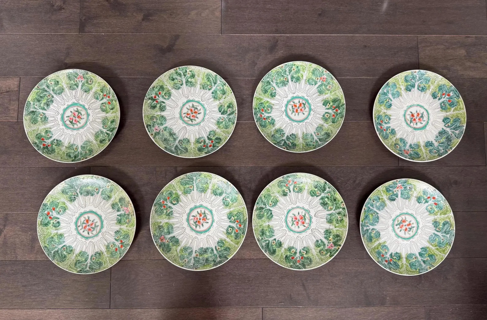Choice of Set/8 or 4 Vintage hand painted Chinese Famille Verte Green Cabbage Peaches display din... | Etsy (Global)