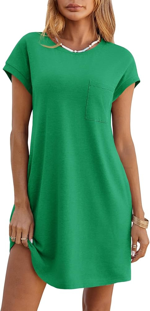 Wenrine Womens Summer T Shirt Dress Casual Short Sleeve Crewneck Loose Flowy Mini Dresses with Po... | Amazon (US)