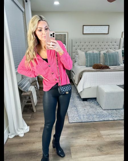 Valentine’s Day outfit

My soft button top is an Amazon fashion find wearing size small

Faux leather leggings size small 

Nice dinner outfits winter
Outfit inspo 

#LTKunder50 #LTKFind #LTKstyletip