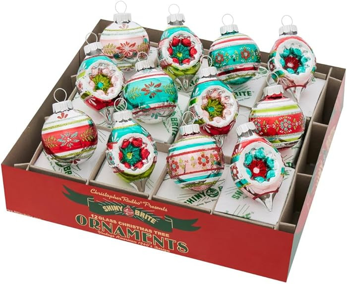 Christopher Radko Shiny Brite Festive Fete 1.75" Decorated Rounds & Shapes Christmas Ornaments 40... | Amazon (US)
