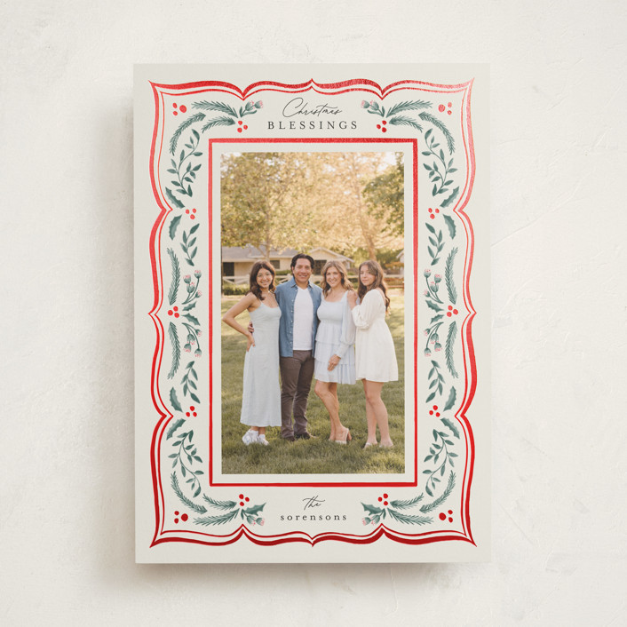 "Scalloped Edge Holiday" - Customizable Foil-pressed Holiday Cards in Black or Red by Chris Griff... | Minted