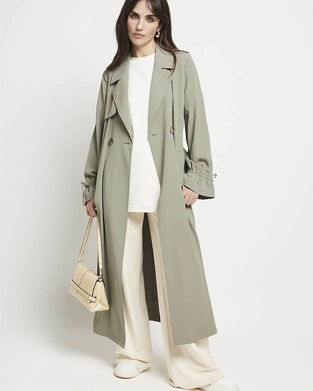 Khaki tie cuff belted duster coat | River Island (UK & IE)