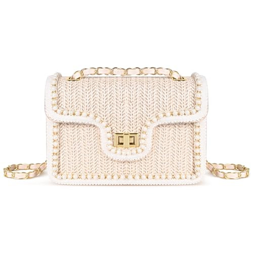 OWGSEE Straw Crossbody Bags for Women Summer Pearl Straw Clutch Purse Woven Shoulder Bag Vacation Handbags (Small) | Amazon (US)