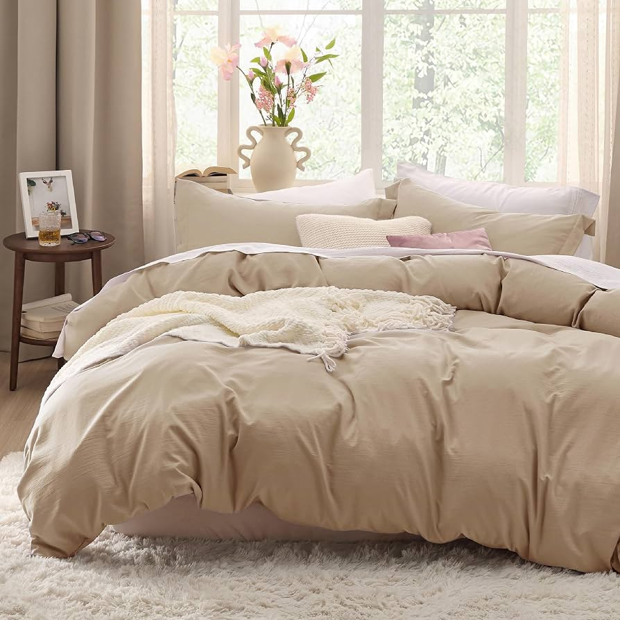 Bedsure Prewashed Duvet Cover Queen, Cotton-Like Bedding Set, Light Brown | Amazon (US)