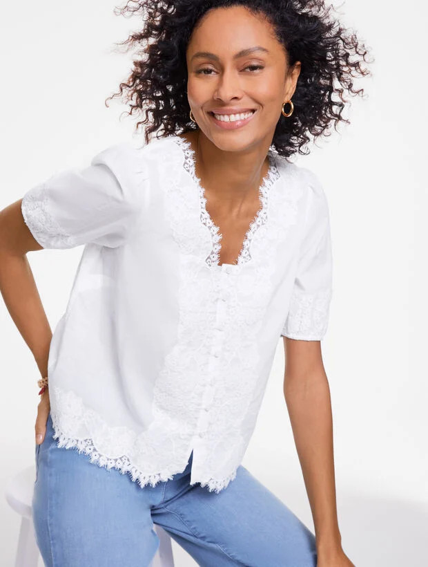Lace Trim Voile Top | Talbots