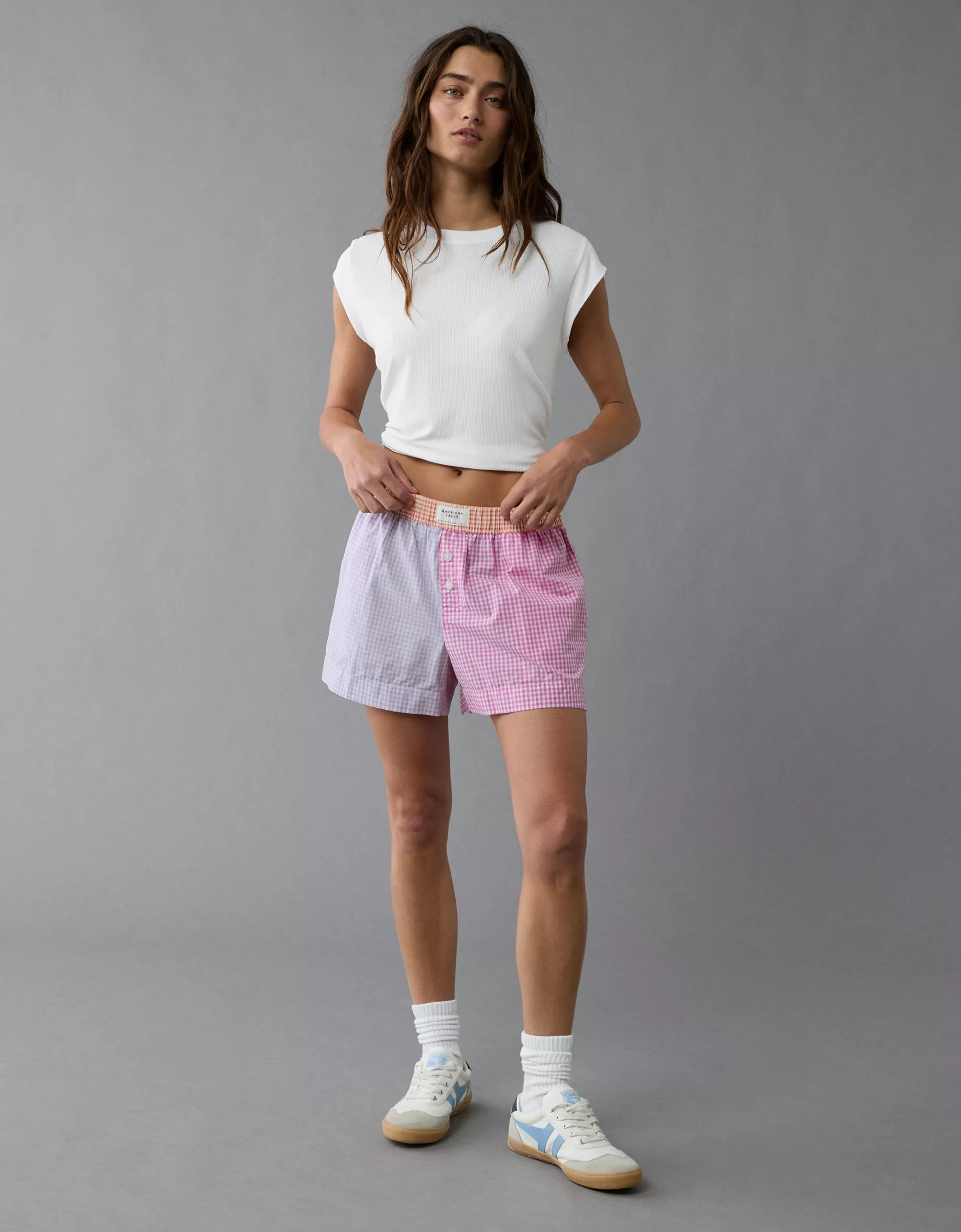 AE Gingham Colorblock Boxer Sleep Short | American Eagle Outfitters (US & CA)