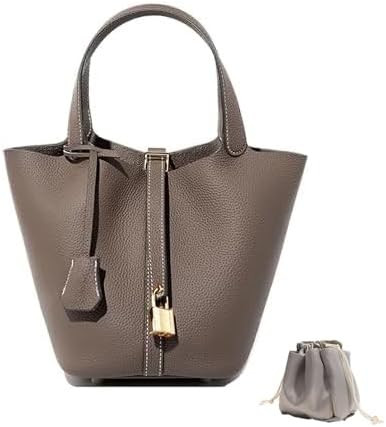A leather round bucket bag suitable for both men and women, with fashionable buckle design, small... | Amazon (US)