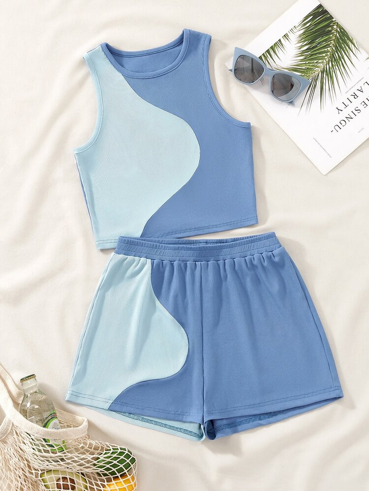 Two Tone Tank Top & Shorts | SHEIN
