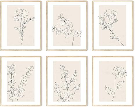 Neutral Botanical Wall Art Set of 6, Minimalist Abstract Botanical Prints Beige Leaf Plant Wall D... | Amazon (US)