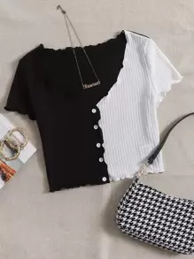 SHEIN EZwear Two Tone Lettuce Trim Tee | SHEIN