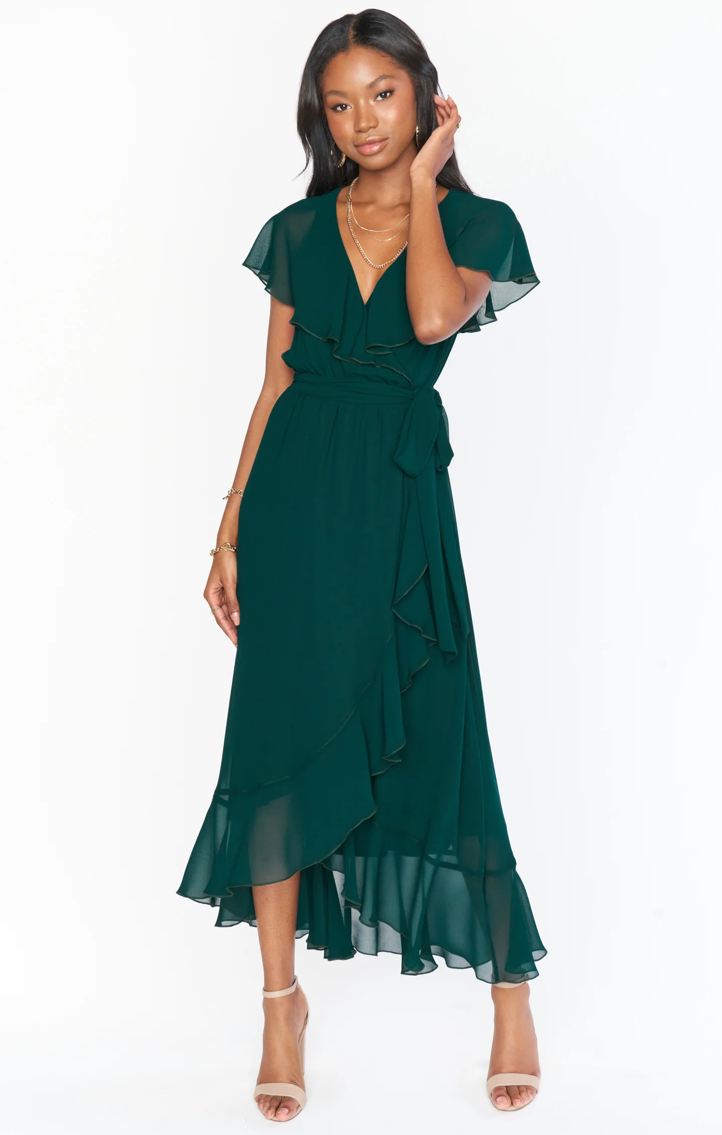 Jess Ruffle Midi Dress ~ Emerald Chiffon | Show Me Your Mumu