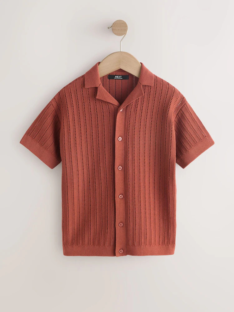 Rust Brown Textured Revere Collar Knitted Polo Shirt (3-16yrs) | Next US