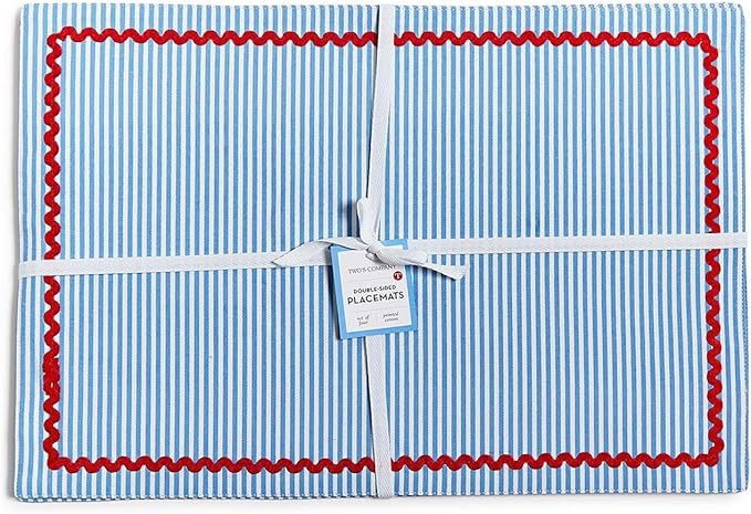 Two's Company Red, White and Bloom Double-Sided Fabric Placemat, 18.5-inches Length, Cotton, Set ... | Amazon (US)