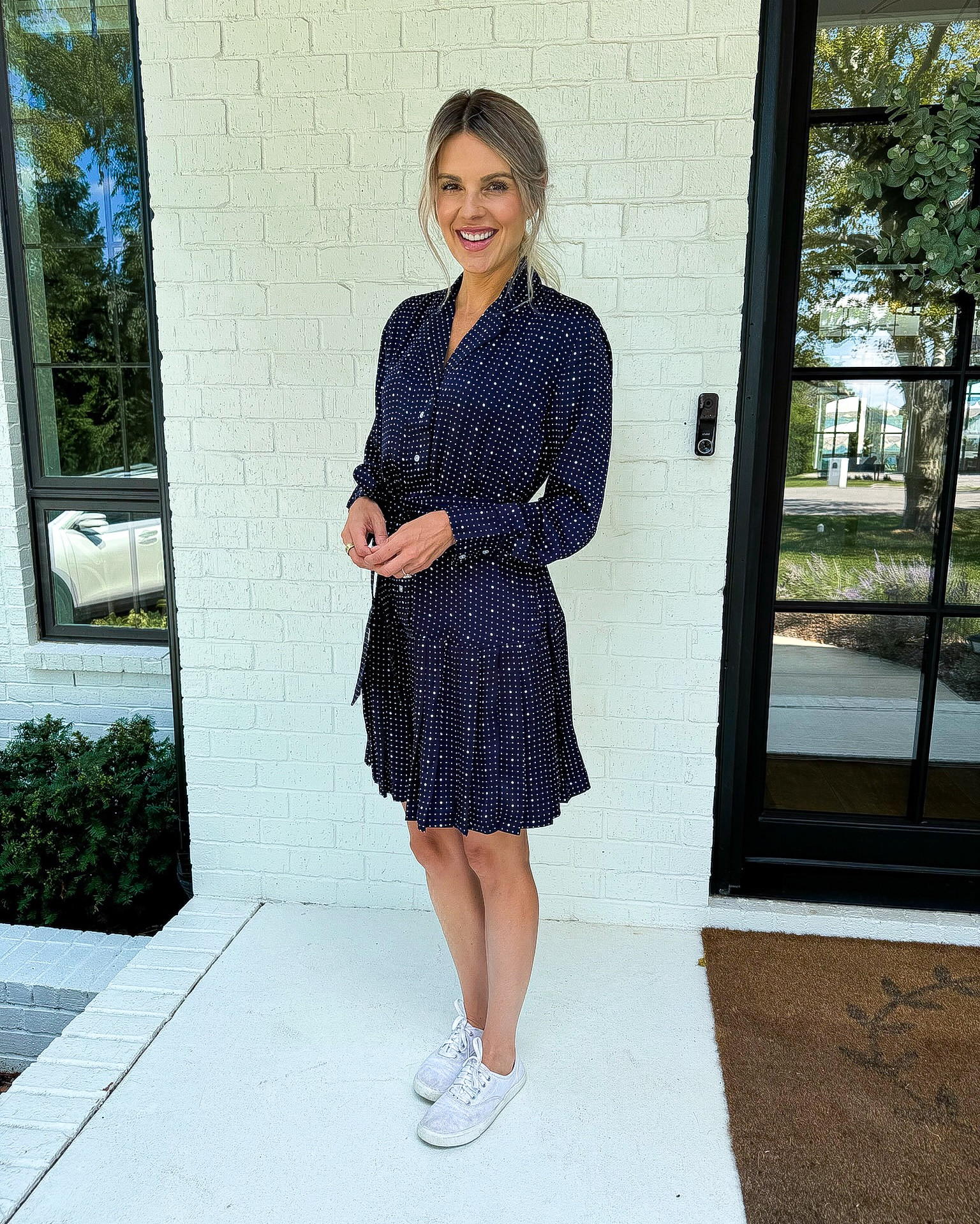 The other day I got a message from a teacher, thanking me for sharing affordable options that she could wear to work and it absolutely made my day! So this outfit is dedicated to her! When I saw this dress, I thought it would be the perfect thing for a teacher to wear for the day or tour the office. Plus it just looks so cute. With sneakers so you can look nice, but also be super comfortable!