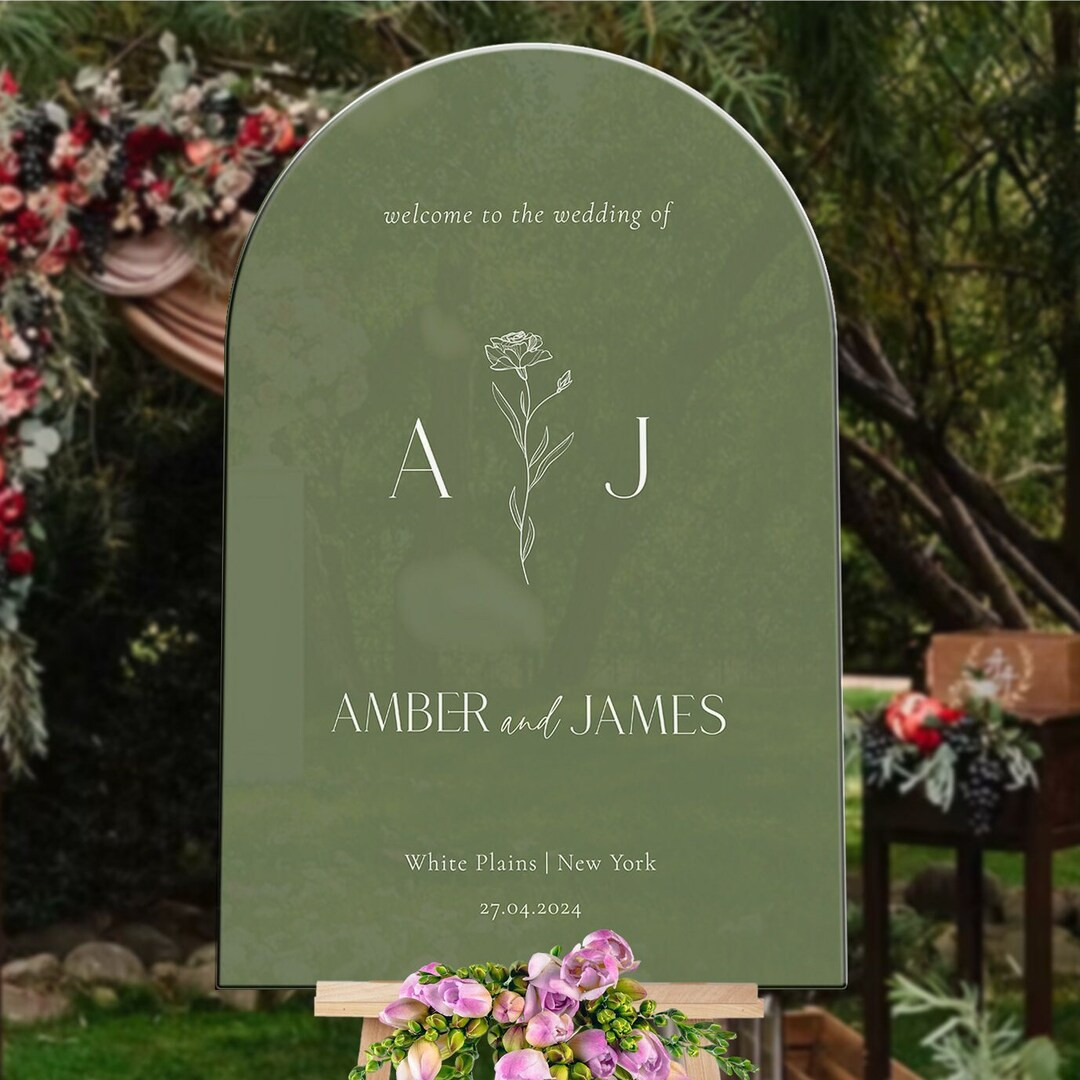 Moss Green Wedding Sign, Welcome to the Wedding of Wedding Sign, Arched Wedding Sign, Green Weddi... | Etsy (US)