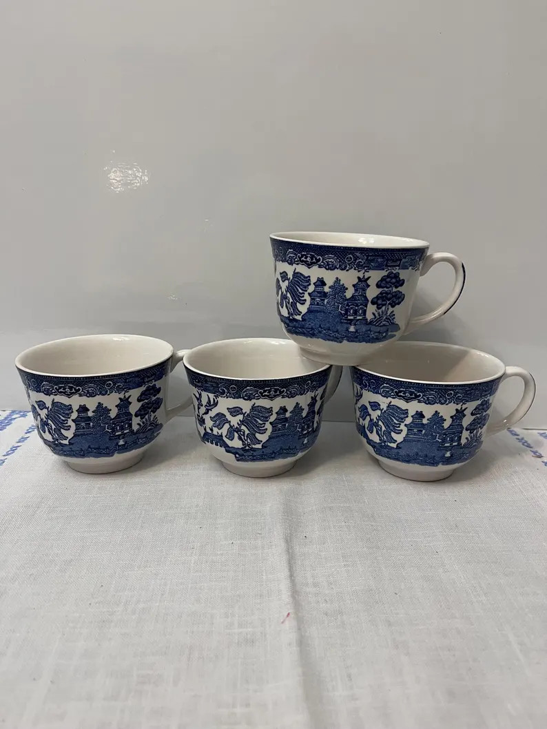 Vintage Willow Blue Cups / Made in England / Earthenware by Johnson Brothers / 4 Cups Available -... | Etsy (Global)
